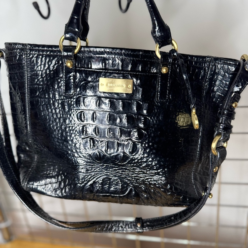 Brahmin Black Crocodile Embossed Shoulder Bag